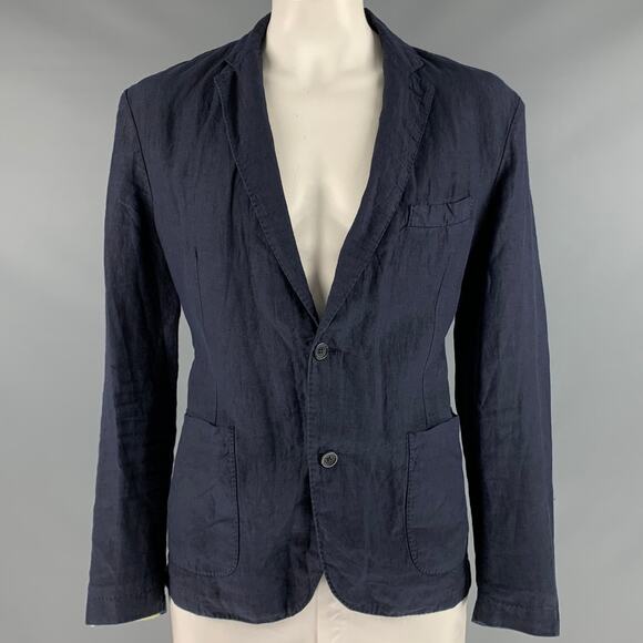 120% LINO Size 46 Navy Linen Notch Lapel Sport Coat - Picture 1 of 10